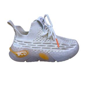 Uom Babies White & Orange Knitted Breathable Slip-in Sneakers Size 20